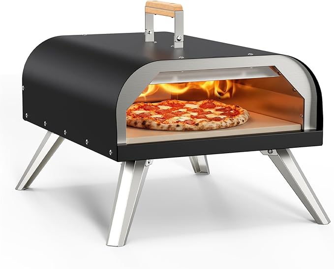 12" Multi-Fuel Outdoor Pizza Oven – Reaches 720°F, Versatile Wood or Propane Gas Pizza Oven with Pizza Stone & Peel, Portable for Backyard, Camping & Tailgating (Propane Burner Sol
