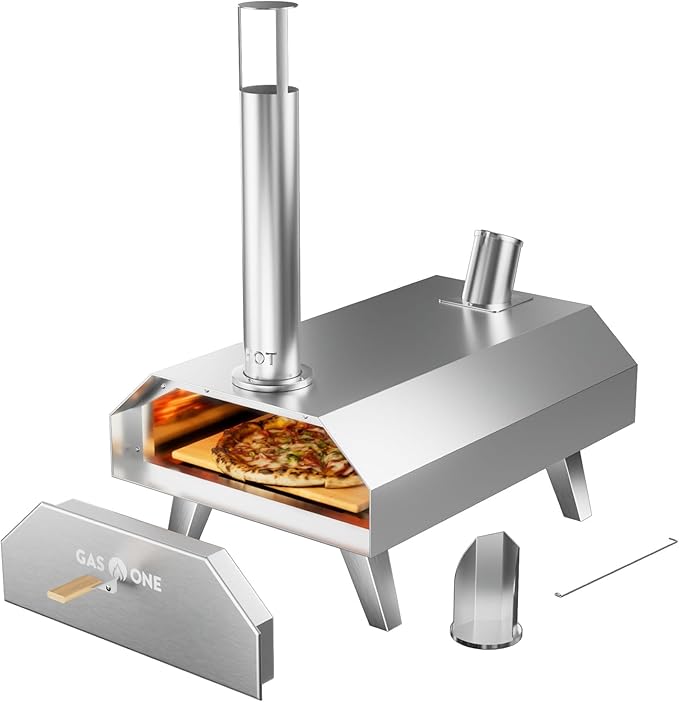 GasOne PZW-12A Pizza Ovens Wood Pellet 12” Pizza Oven Cooking Pizza Maker Portable Stainless Steel Pizza Grill - Portable Party, Tailgating, Backyard, Camping