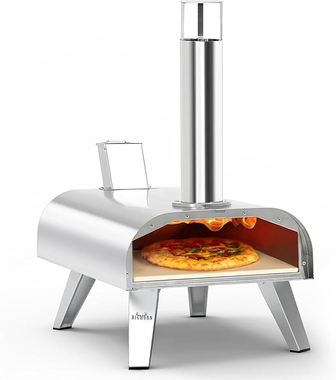 BIG HORN 12" Multi-Fuel Outdoor Pizza Oven Reach up to 1110℉– 3-in-1 Wood,Gas&Electric Compatible(Burners Sold Separately),Pellet Pizza Oven Portable Pizza Maker for Backyard,Campi