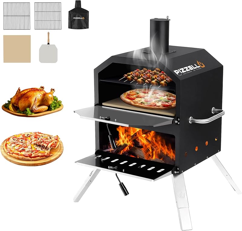 PIZZELLO Pizzello Outdoor Pizza Oven 16'' Large Wood Fired 2-Layer
